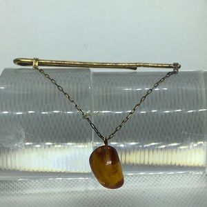 Vintage GP silver Baltic amber Tie clip 876 Soviet USSR